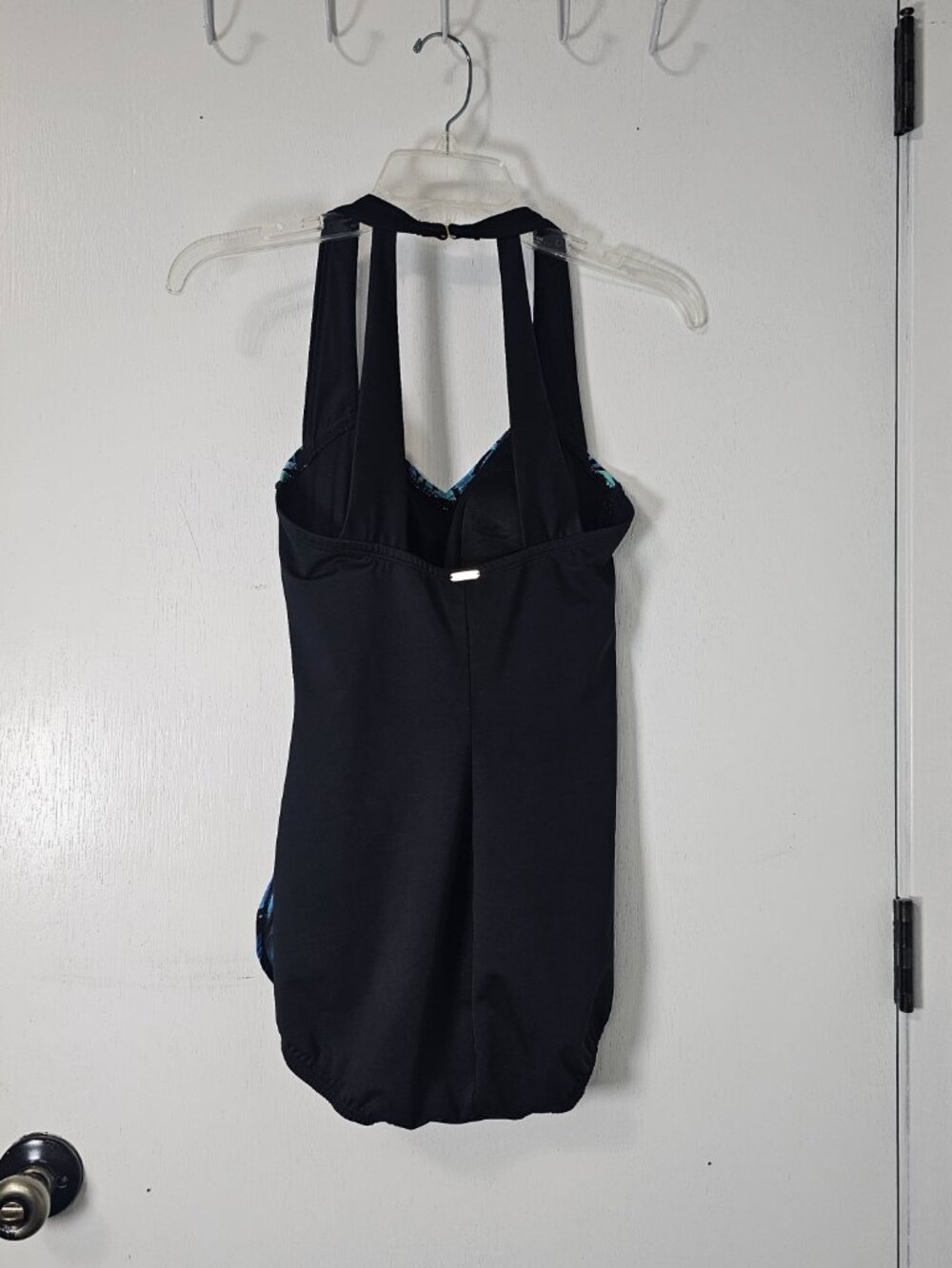 Land's End Black With Blue Purple Print Long Torso One Piece Swimsuit - Size 6L - Picture 3 of 6